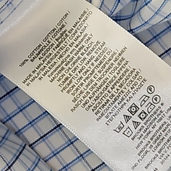 Brooks Brothers Madison Shirt Men's 17 - 36 Non-Iron Blue Checkered Long Sleeve - Picture 7 of 15